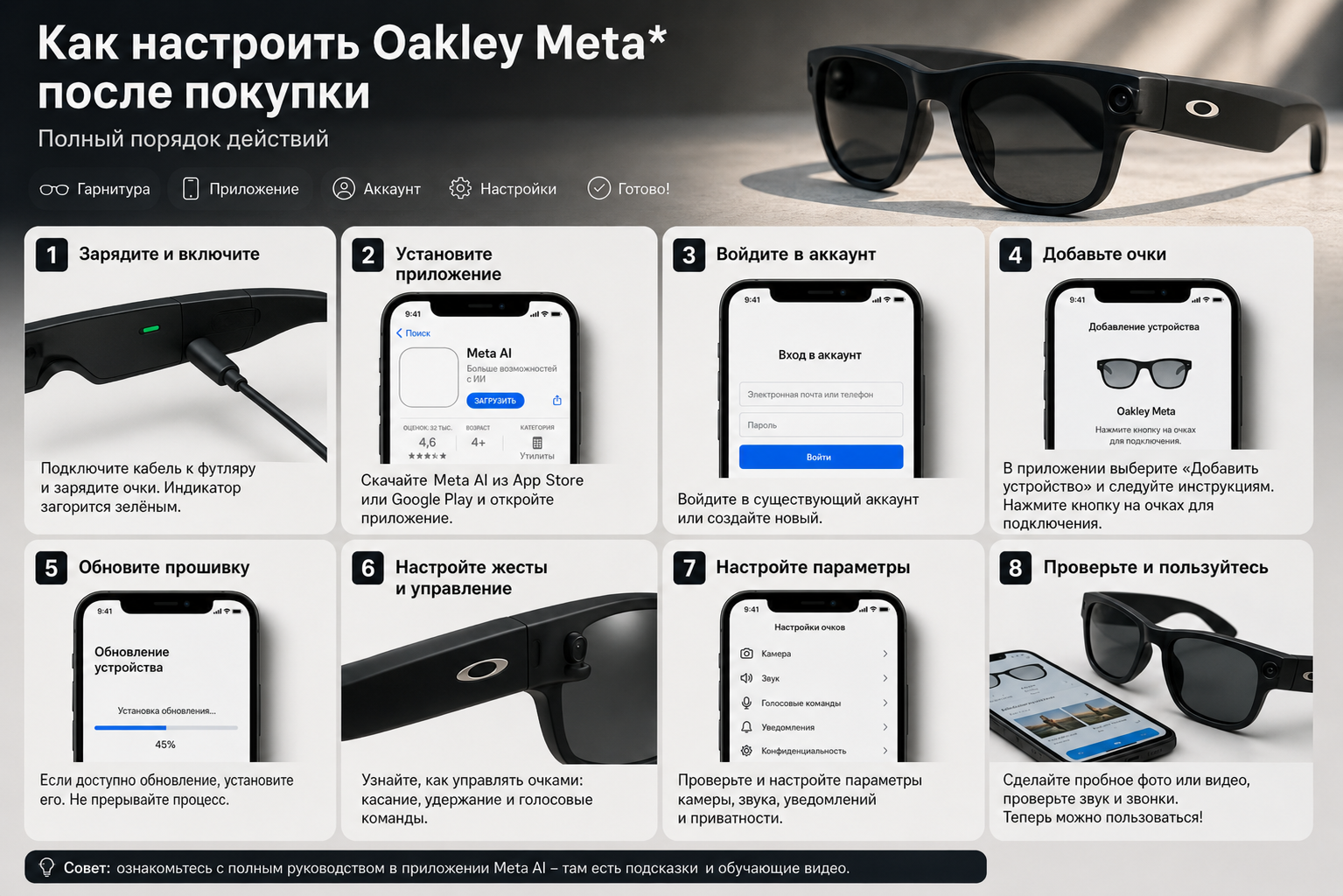 Как настроить Oakley Meta* после покупки: полный порядок действий