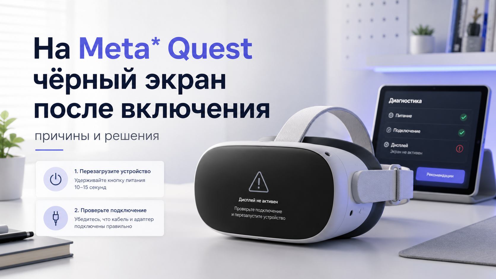 На Meta* Quest чёрный экран после включения: причины и решенияНа Meta* Quest чёрный экран после включения: причины и решения