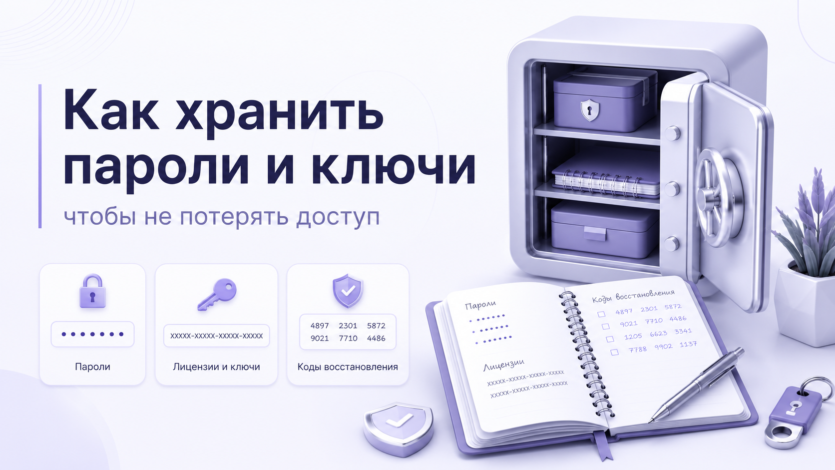 VR-шлем и блокнот с замком рядом со смартфоном с менеджером паролей