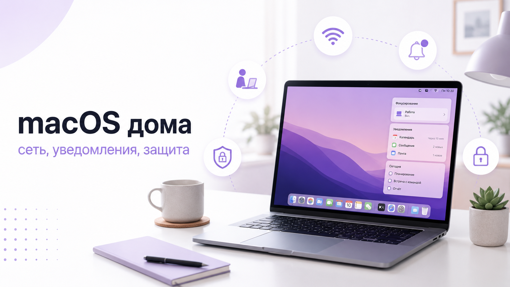 Рабочее место дома с MacBook на macOS и VR-шлемом на столе