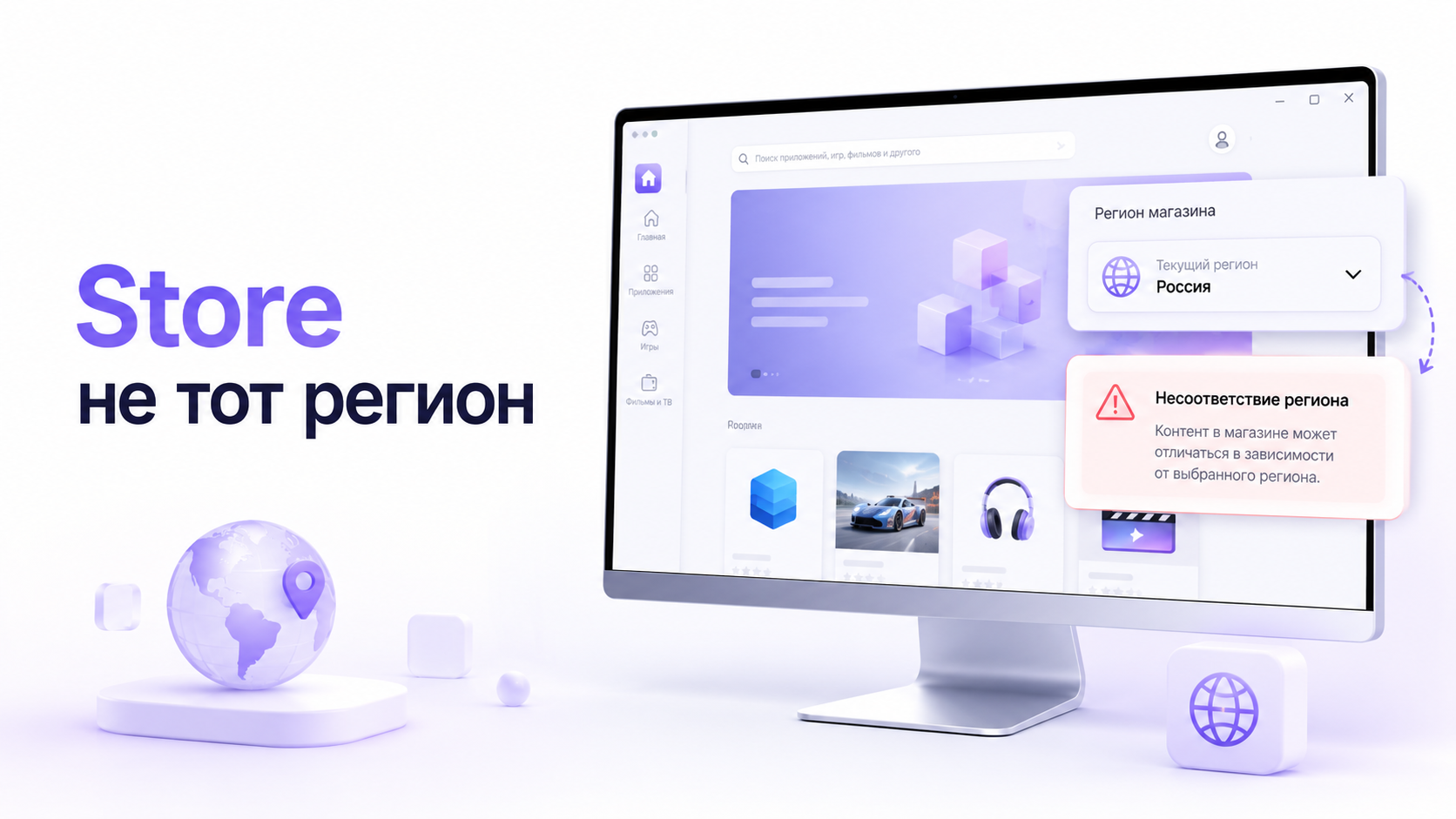 окно Microsoft Store с настройками региона на рабочем столе Windows