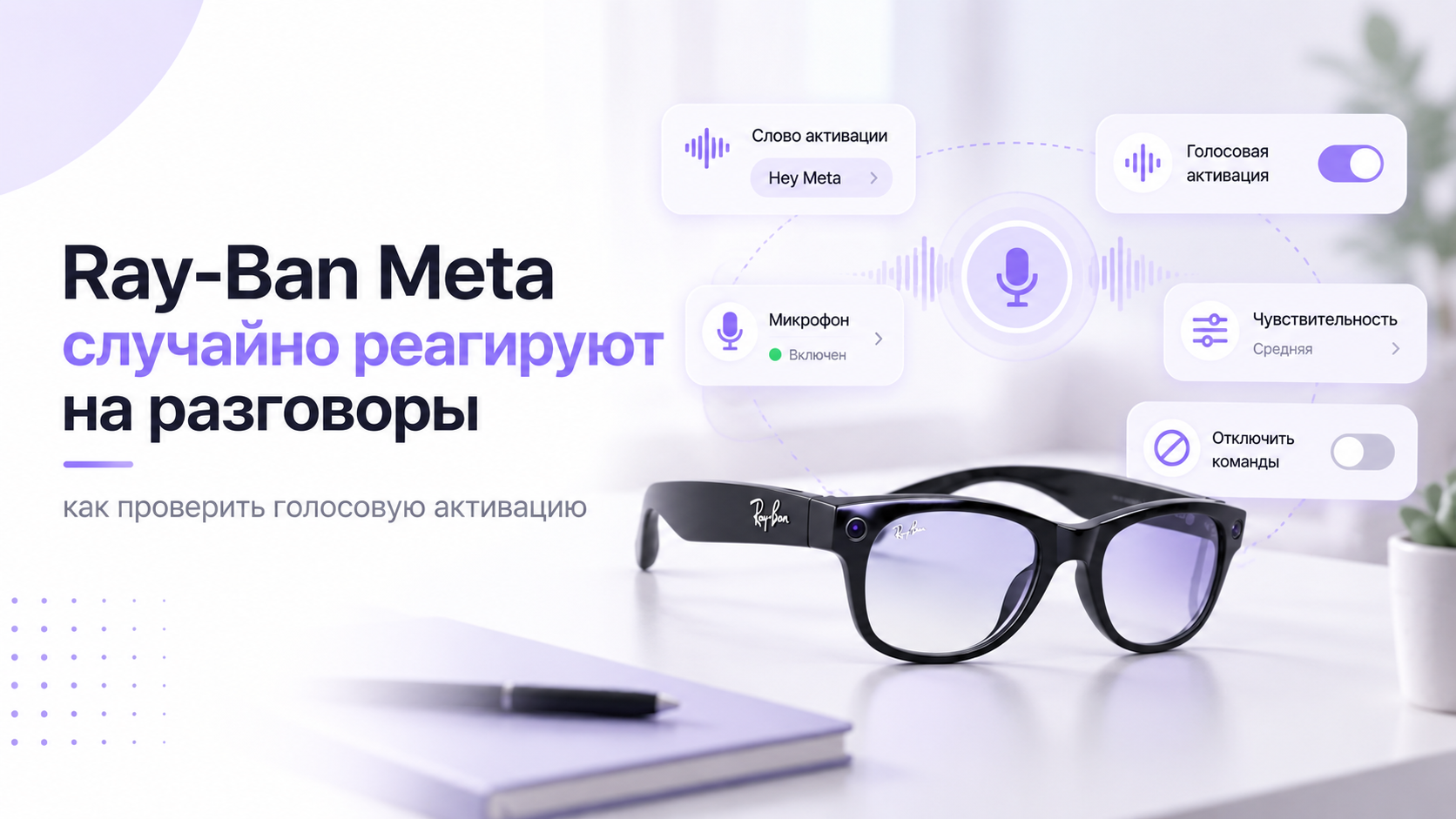 Чёрные умные очки Ray-Ban Meta и схема настройки голосовой активации